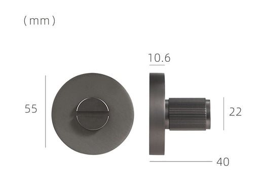WC of vrij en bezet garnituur in gun metal met linear cilindrische knop