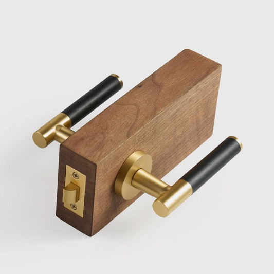 CORIUM-T Deurkruk Satin Messing met Echt Leer | Luxe Deurbeslag