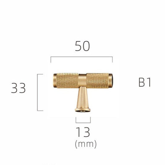 T-model meubelknop met knurled motief in mat messing
