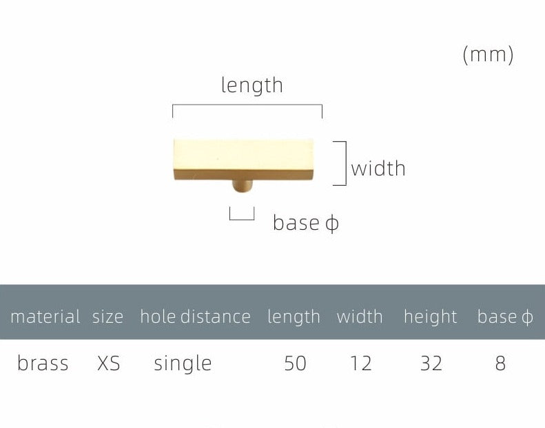 strakke rechthoekige meubelknop t-model in satin messing