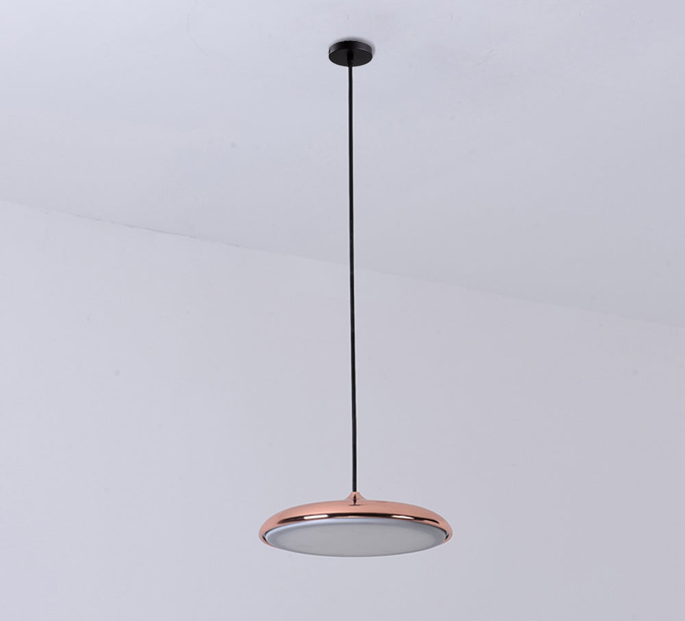 ufo vormige hanglamp in rosé goud licht uit