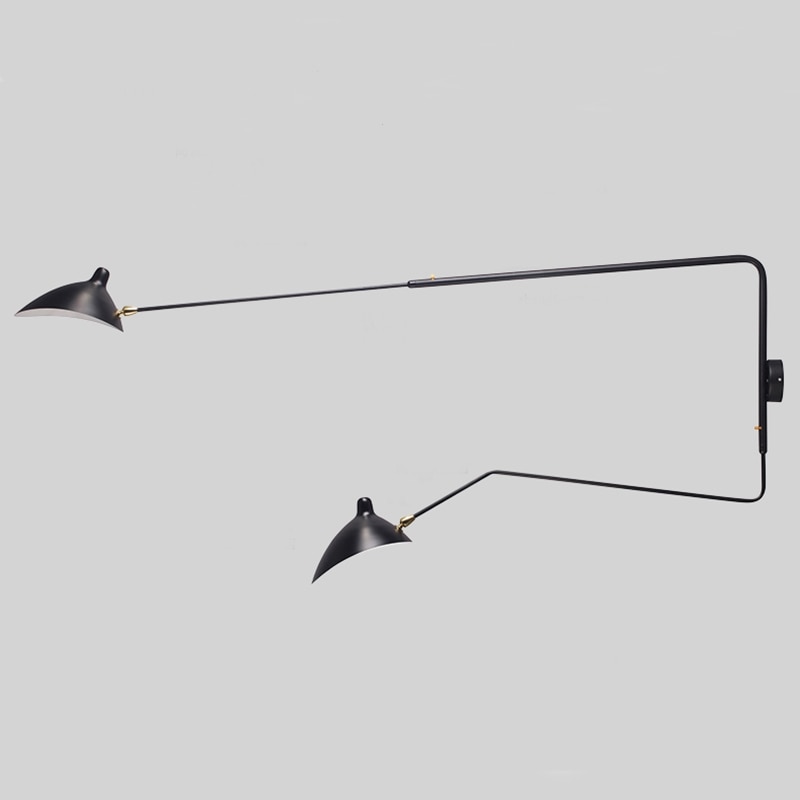 zwarte moderne wandlamp met 2 slanke gebogen armen 