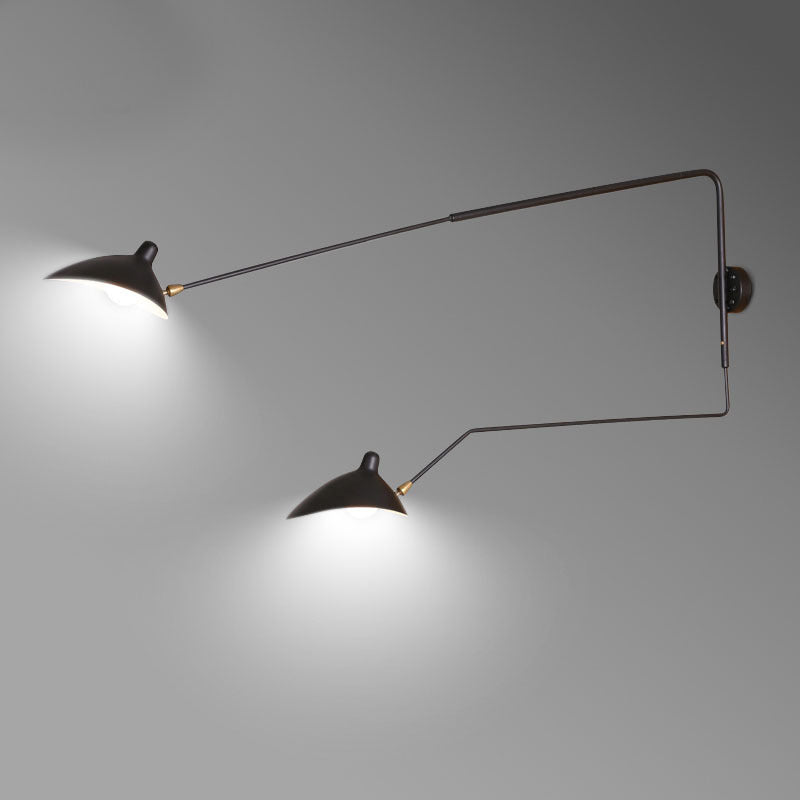 zwarte moderne wandlamp met 2 slanke gebogen armen