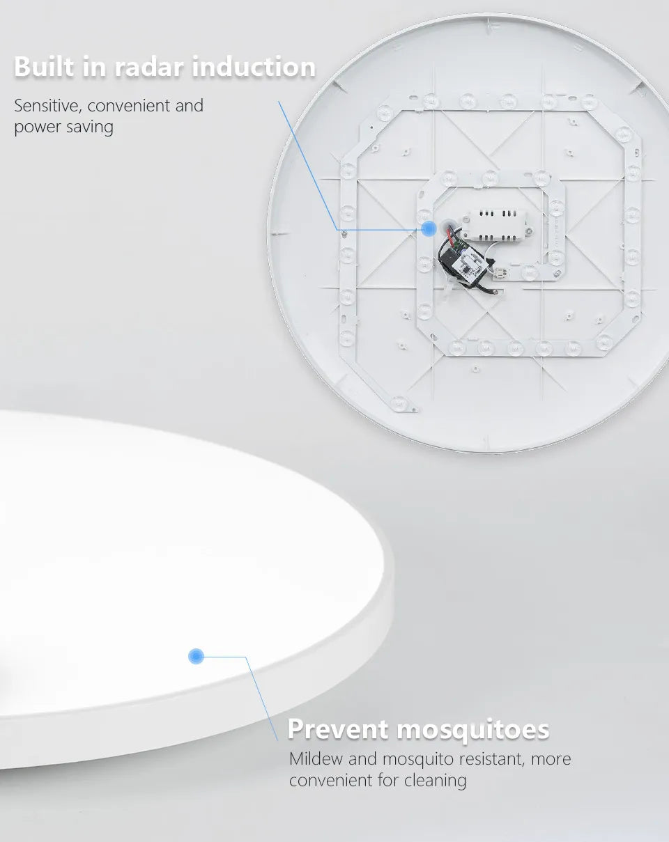 Ronde led plafondlamp met radar sensor.