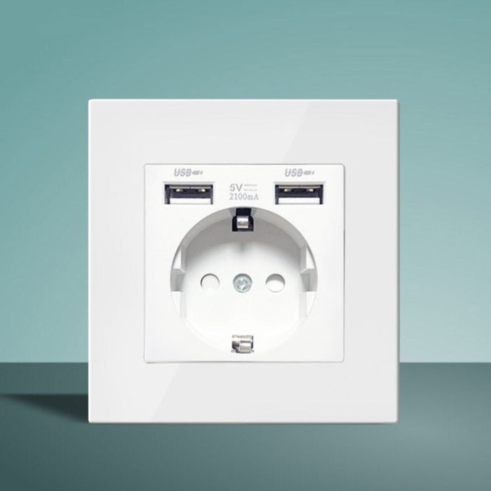 dunne witte inbouw stopcontact of wcd met randaarde en 2x usb ingang