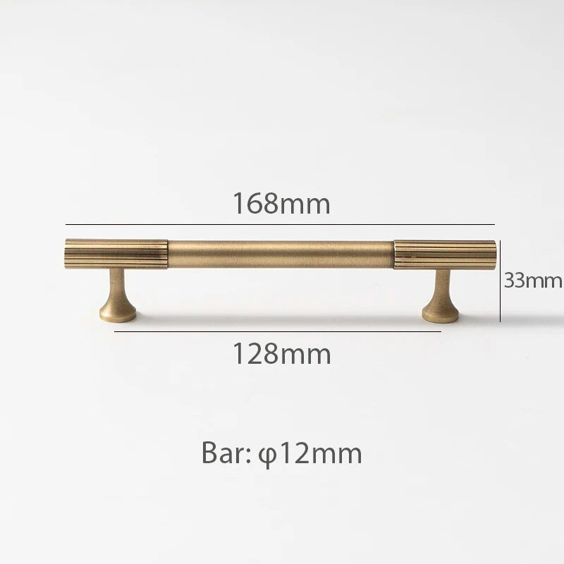 meubelgreep brons staafmodel met streepjes aan de uiteinden 128mm