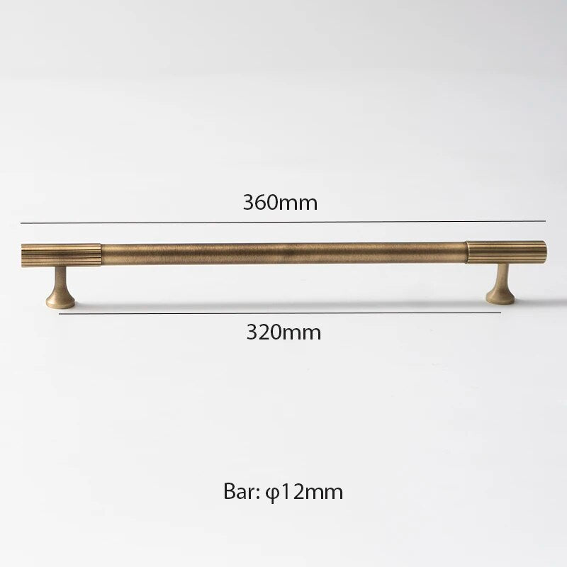 meubelgreep brons staafmodel met streepjes aan de uiteinden 320mm