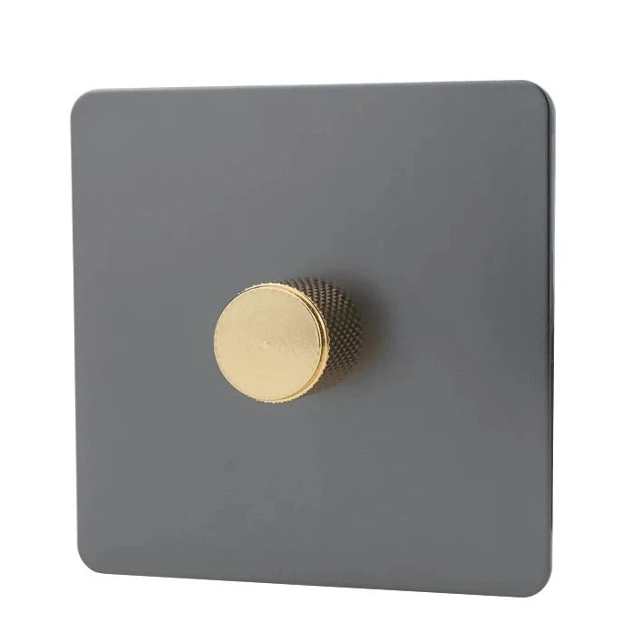 vierkante metalen inbouw dimmer in gun metal