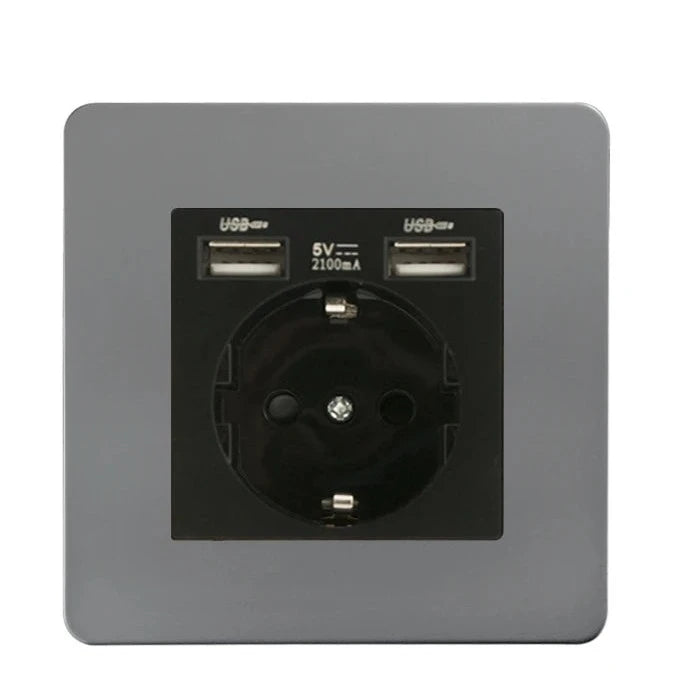 vierkant inbouw stopcontact met 2 usb poorten in gun metal