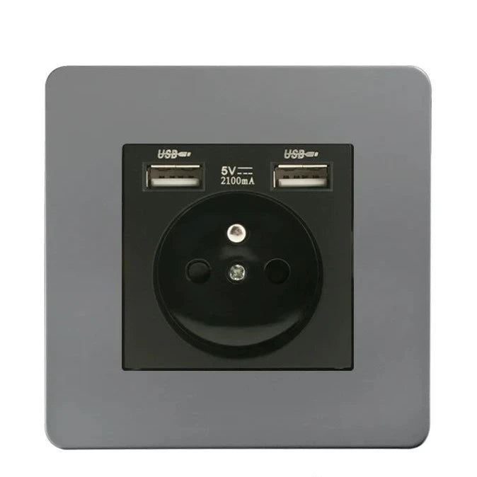 vierkant inbouw stopcontact frans met usb poorten in gun metal