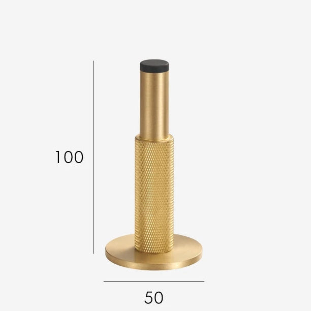 mat messing deurstop met knurled motief en maatvoering