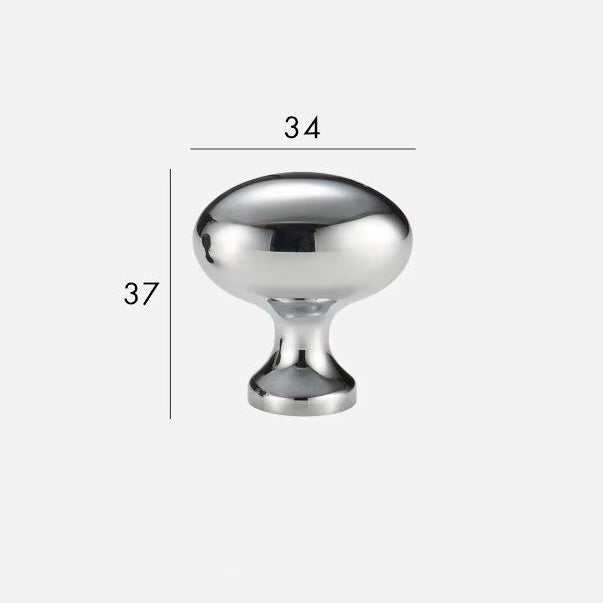 ei vormige meubelknop in chroom met maten erbij