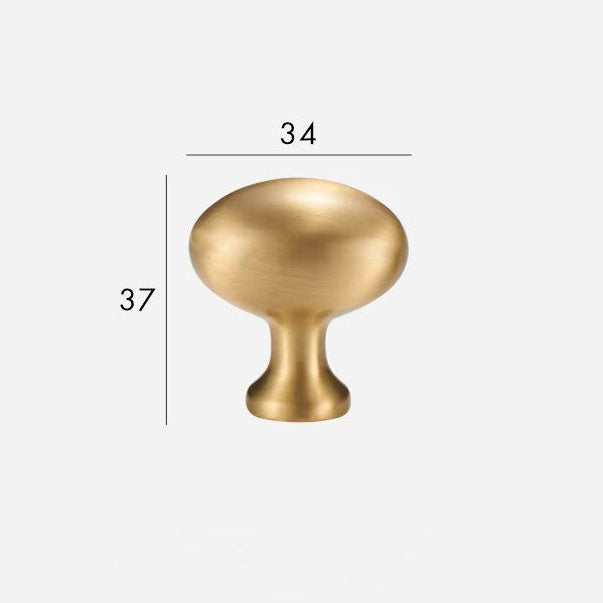 ei vormige meubelknop mat messing met maten erbij