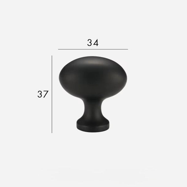 ei vormige meubelknop mat zwart met maten erbij