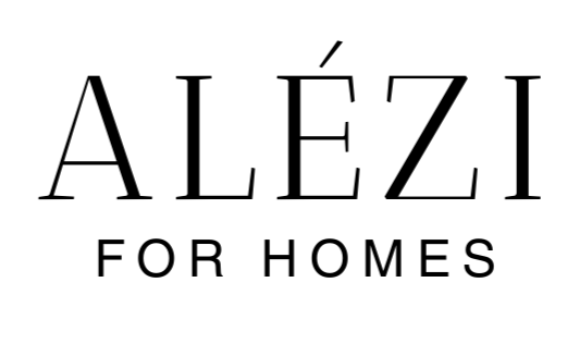 Logo in zwarte letters op een witte ondergrond Alézi for Homes