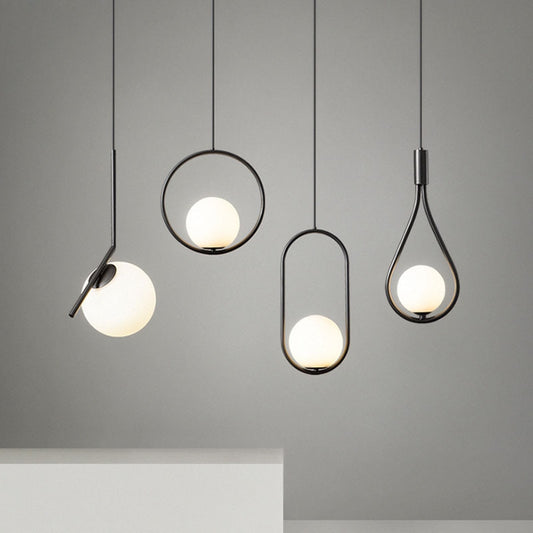 4 modellen elegante zwarte hanglamp met een witte bol